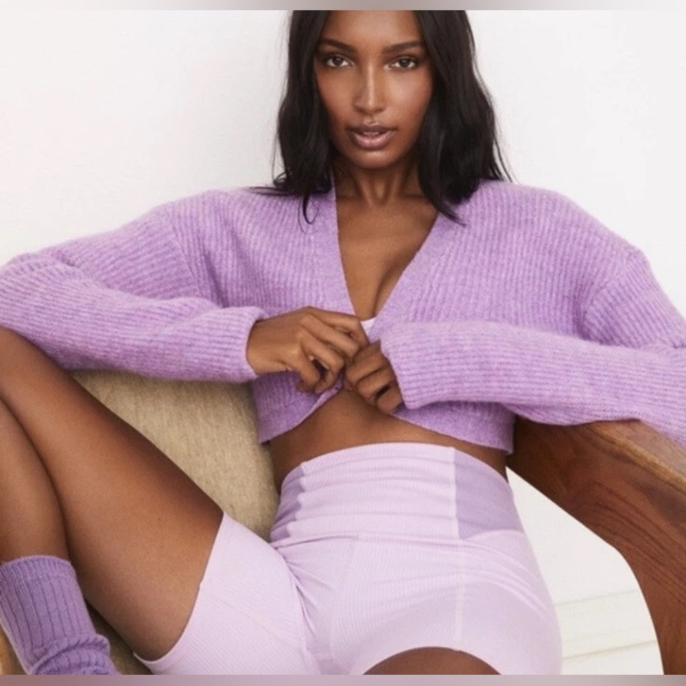 For Love And Lemons Cropped Purple Cardigan Sweater Top Size XS